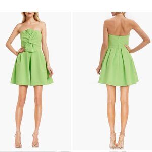 Jewel Badgley Mischka Bow Detail Strapless Fit & Flare Minidress, 4, LIME GREEN